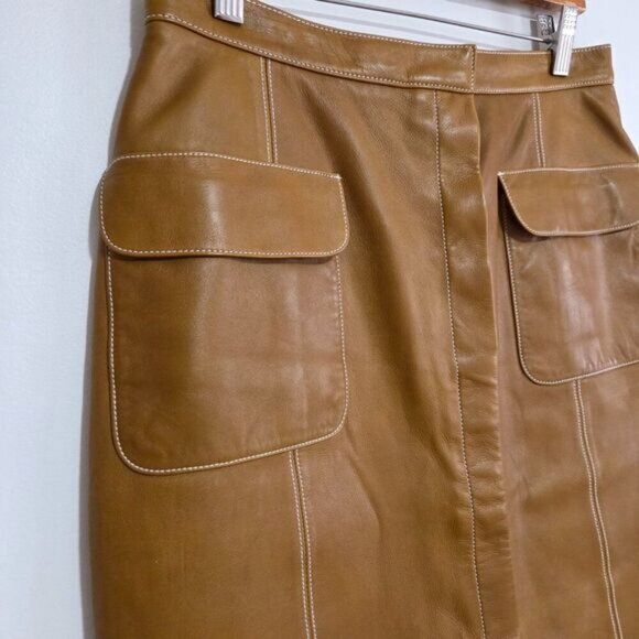 EUC LIKE NEW ELLEN TRACY LINDA ALLARD TAN GENUINE LEATHER PENCIL SKIRT SIZE 10 - Picture 10 of 16